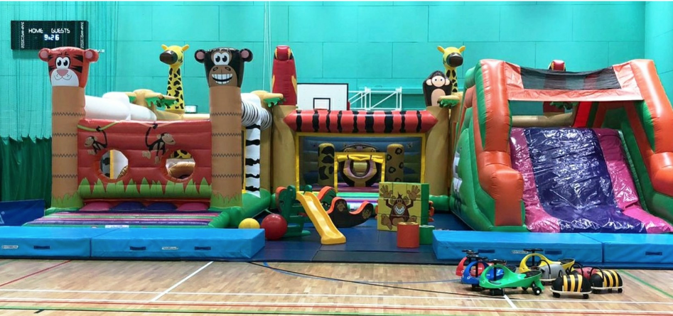 Inflatable play gym in a room