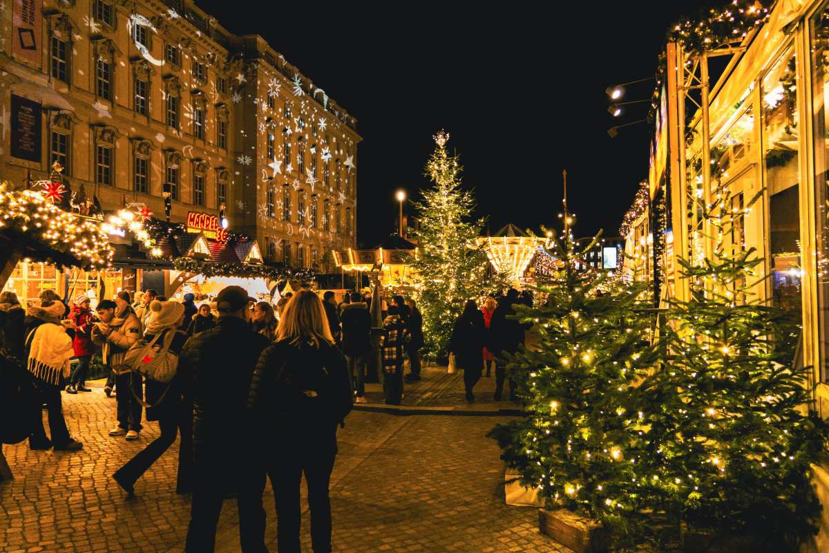 high street at christmas with people shopping