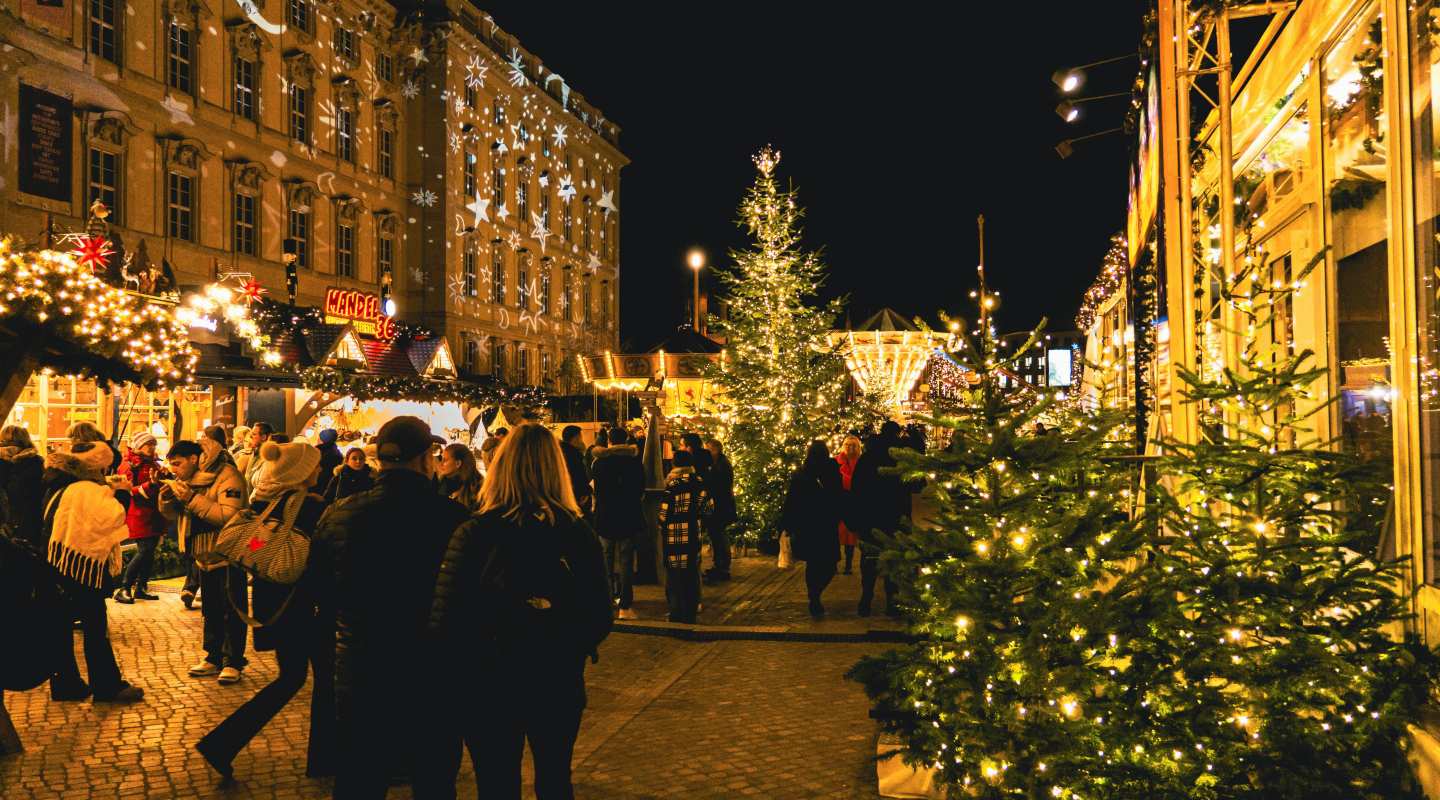 high street at christmas with people shopping